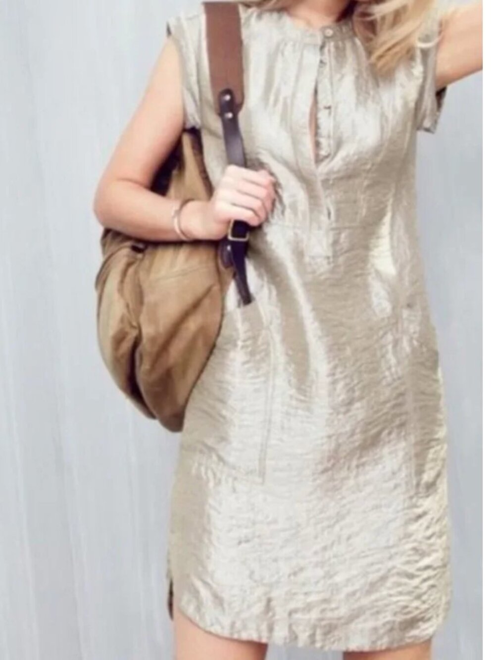 J Crew Champaign Metallic Gold Shift Dress Size 8
